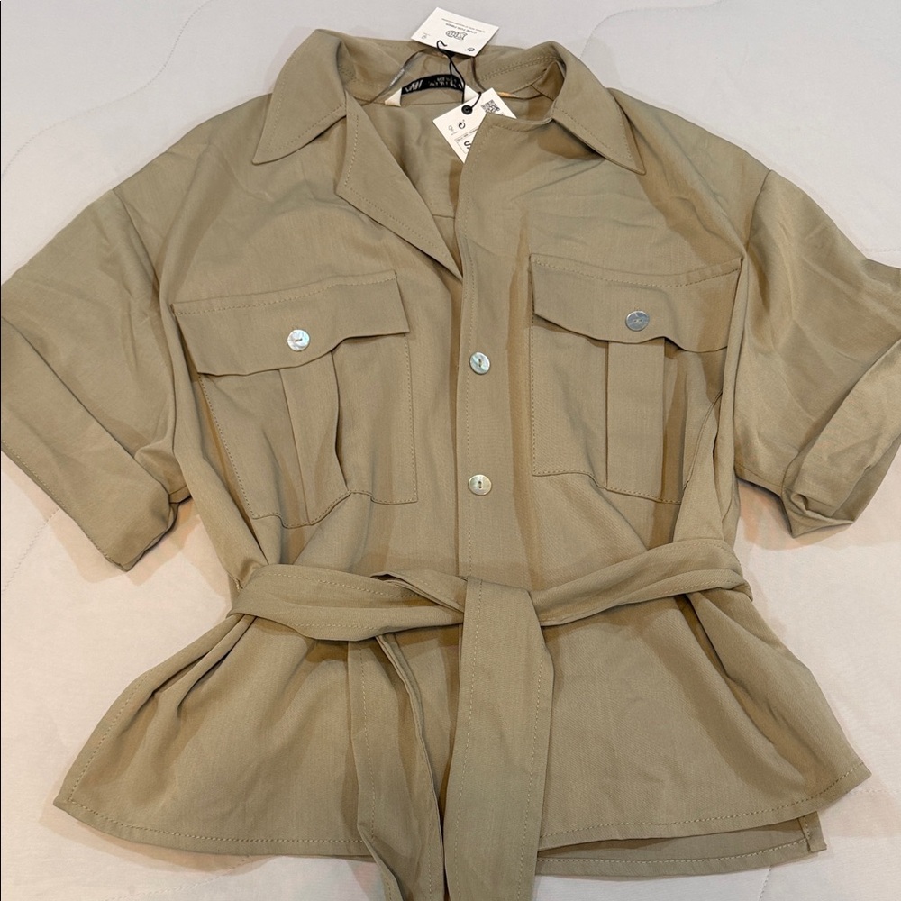 Zara Beige Utility Shirt Jacket